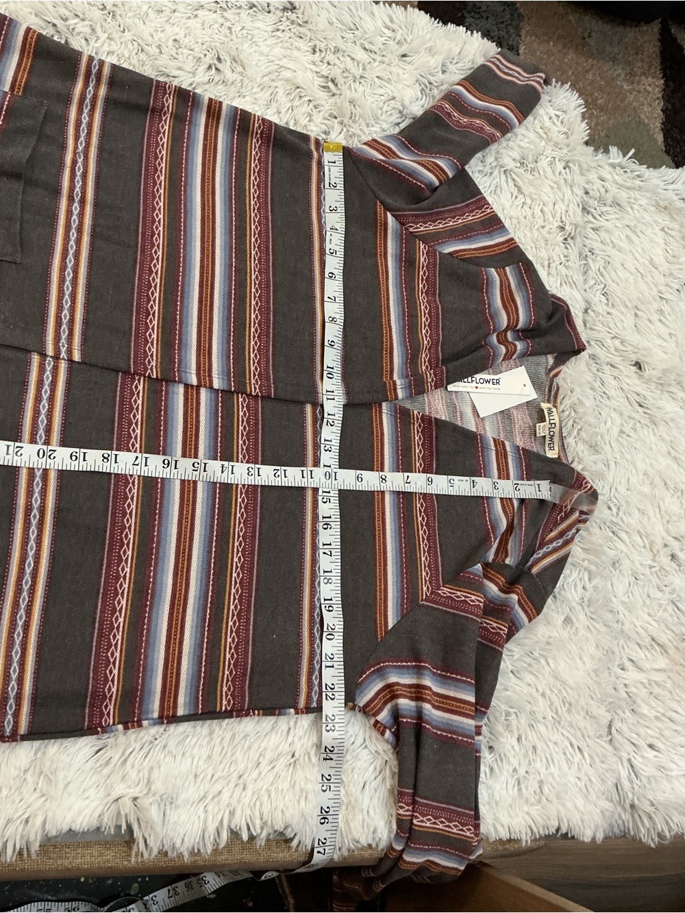 Wallflower 2X Open Front Striped Cardigan Duster Boho Lightweight Pocket Sweater - Picture 9 of 14